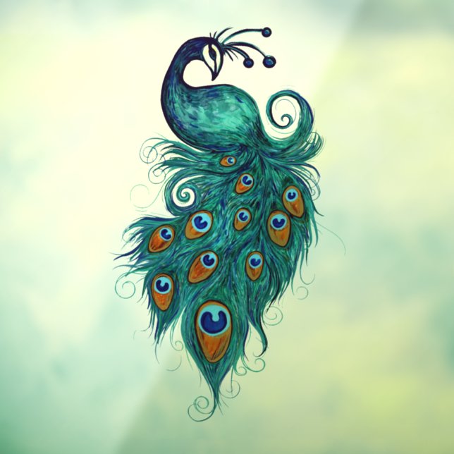 Peacock Feathers Teal Peacocks      Window Cling (Sheet 3)
