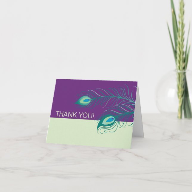 Peacock Feathers Thank You Note Card (Front)