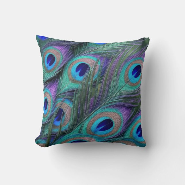Peacock Feathers Throw Pillow (Front)