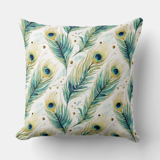 Peacock Feathers Throw Pillow (Front)