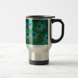 peacock feathers travel mug