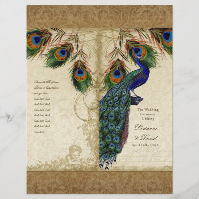 Peacock & Feathers Vintage Gold Look Damask  Swirl (Front)
