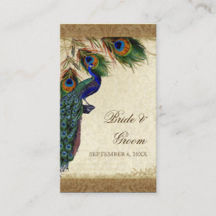 Peacock & Feathers Vintage Gold Look Damask  Swirl Place Card