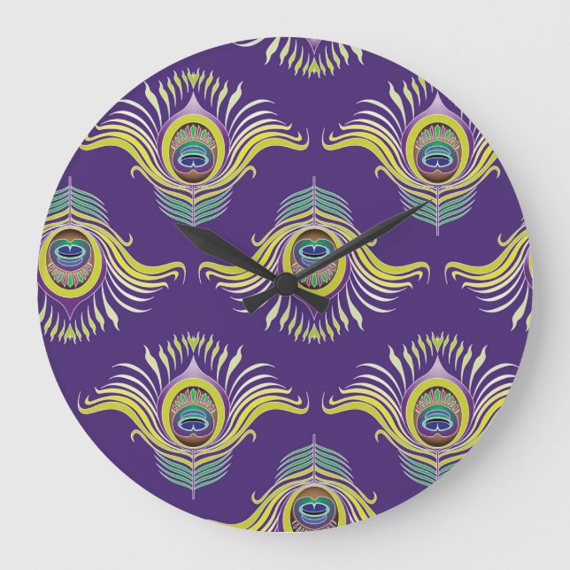 Peacock feathers: vintage seamless background. large clock (Front)