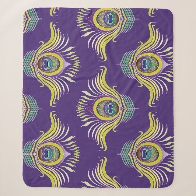Peacock feathers: vintage seamless background. sherpa blanket (Front)