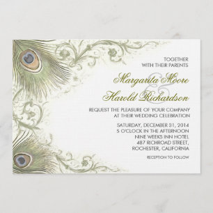 peacock feathers vintage wedding invitations