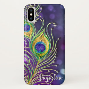 Peacock Feathers w Modern Bokeh Sparkle Jewels Case-Mate iPhone Case