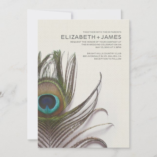 Peacock Feathers Wedding Invitations (Front)