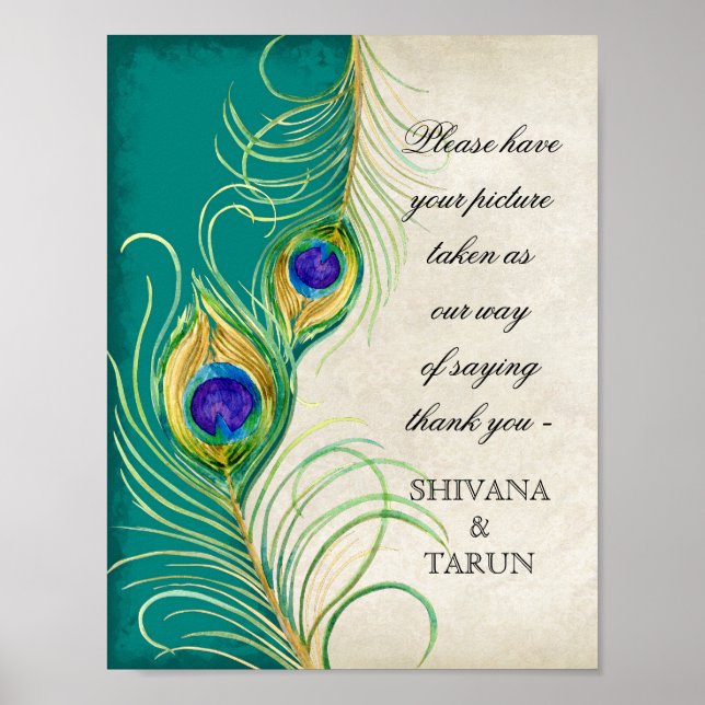 Peacock Feathers Wedding Photography Booth Sign (Front)
