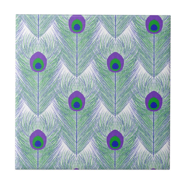 Peacock Feathers White Background Tile (Front)