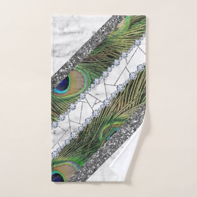 Peacock Feathers Wild Bird Marble Hand Towel (Hand Towel)
