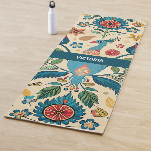 Peacock Fest Floral Custom Pattern Yoga Mat