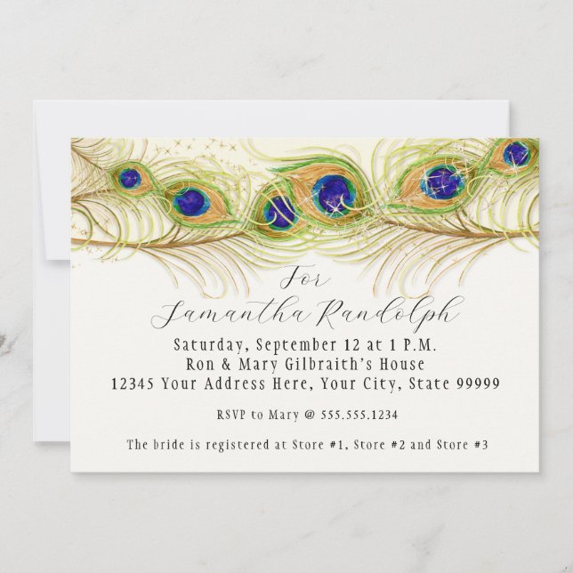 Peacock Fête des mariées  Invitation (Devant)