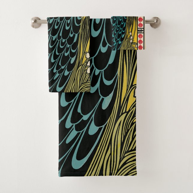 Peacock Fine Art Bird Nouveau Bath Towel Set (Insitu)