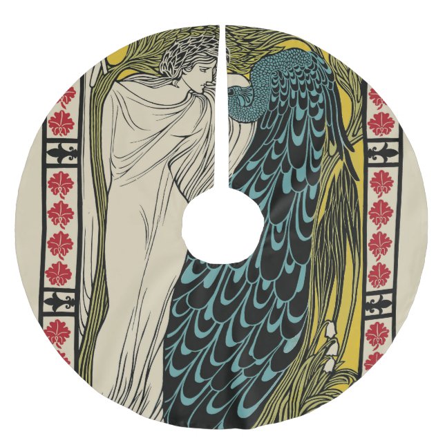 Peacock Fine Art Bird Nouveau Brushed Polyester Tree Skirt (Front)