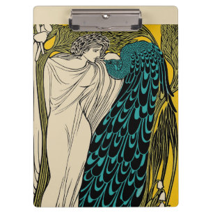 Peacock Fine Art Bird Nouveau Clipboard