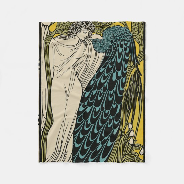 Peacock Fine Art Bird Nouveau Fleece Blanket (Front)