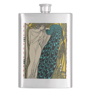 Peacock Fine Art Bird Nouveau Hip Flask