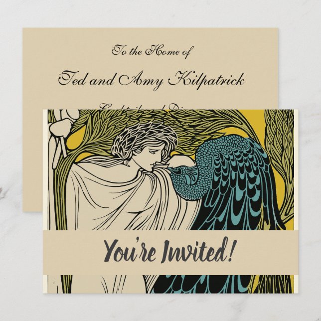 Peacock Fine Art Bird Nouveau Invitation (Front/Back)