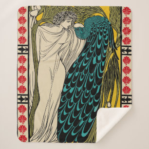 Peacock Fine Art Bird Nouveau Sherpa Blanket