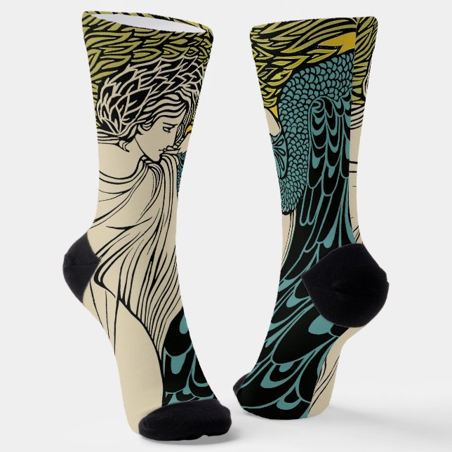 Peacock Fine Art Bird Nouveau Socks (Angled)