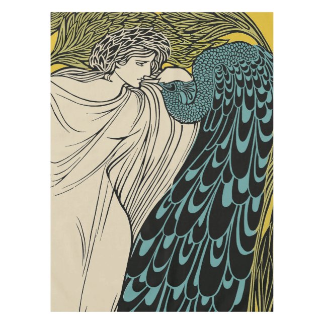 Peacock Fine Art Bird Nouveau Tablecloth (Front)