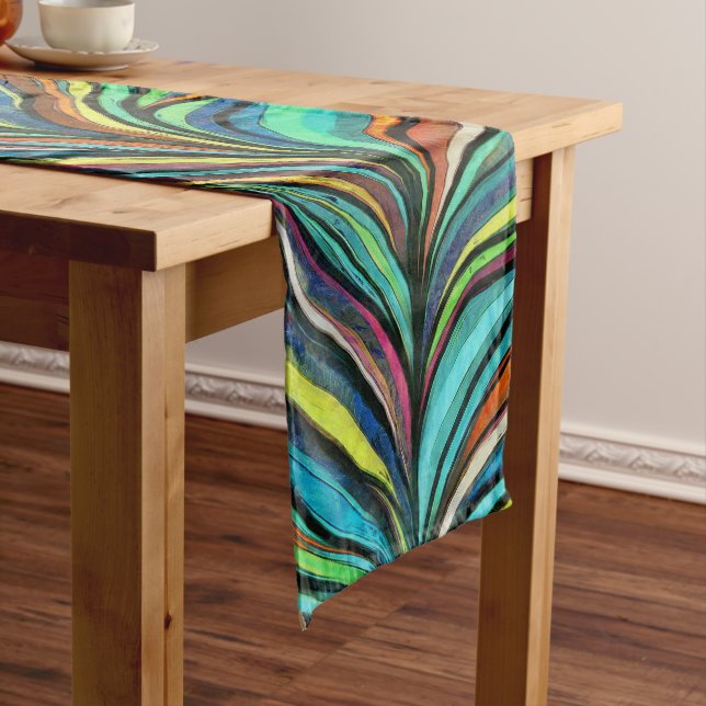 Peacock Firebird Feather Painting  Short Table Runner (In Situ)