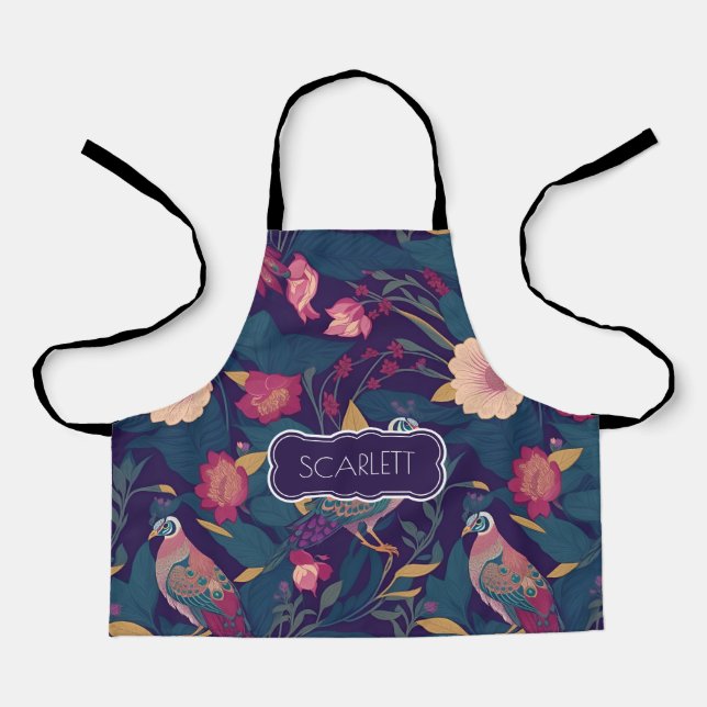 Peacock Floral Colourful Personalized Pattern Apron (Front)