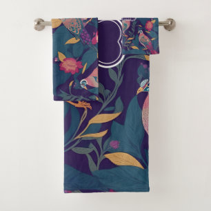 Peacock Floral Colourful Personalized Pattern Bath Towel Set