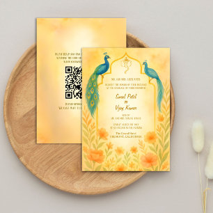 Peacock Floral Indian Hindu Wedding QR Code Invitation