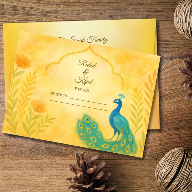 Peacock Floral Indian Wedding Envelope (Creator Uploaded)