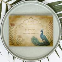Peacock Floral Indian Wedding RSVP Card
