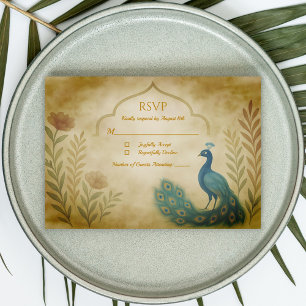 Peacock Floral Indian Wedding RSVP Card