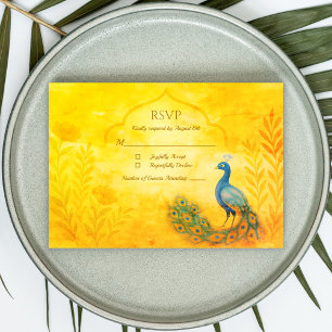 Peacock Floral Indian Wedding RSVP Card
