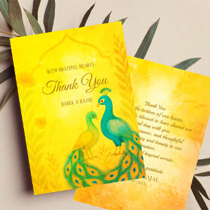 Peacock Floral Indian Wedding Thank You Card