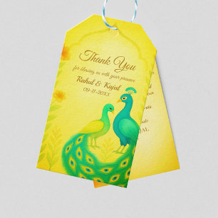 Peacock Floral Indian Wedding Thank You Card Gift Tags