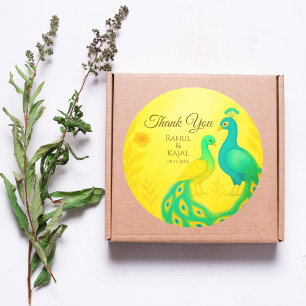 Peacock Floral Indian Wedding Thank You Classic Round Sticker