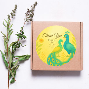 Peacock Floral Indian Wedding Thank You Classic Round Sticker