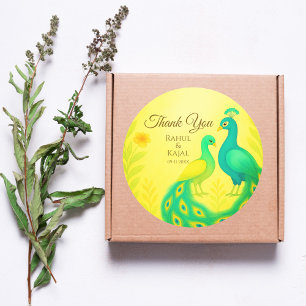 Peacock Floral Indian Wedding Thank You Classic Round Sticker