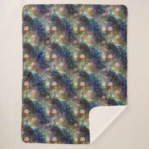 Peacock Floral Sherpa Blanket