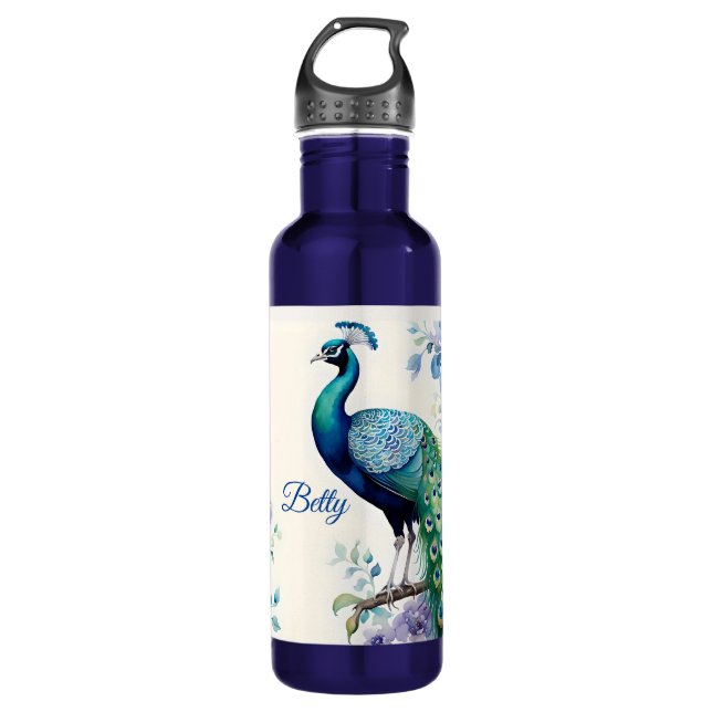 Peacock floral watercolor  710 ml water bottle (Front)