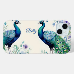Peacock floral watercolor iPhone 15 mini case