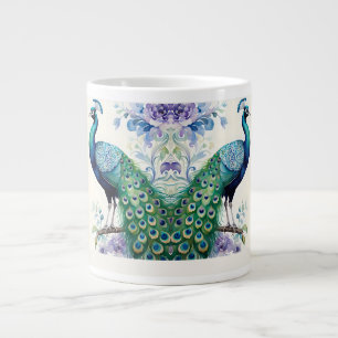 Peacock floral watercolor large coffee mug
