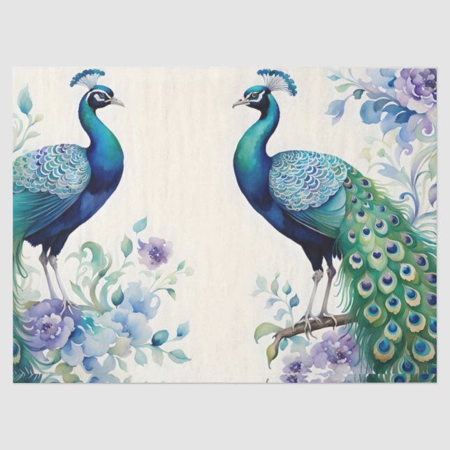 Peacock floral watercolor  tissue paper (Front)