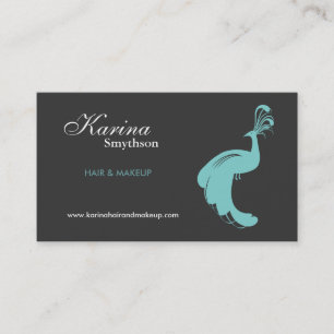 PEACOCK FLOURISH in AQUA/GRAY Business Card