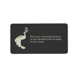PEACOCK FLOURISH in TAN/GRAY RECTANGULAR LABEL