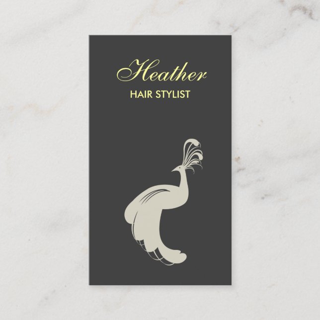 PEACOCK FLOURISH TAN/GRAY BUSINESS CARD (Front)