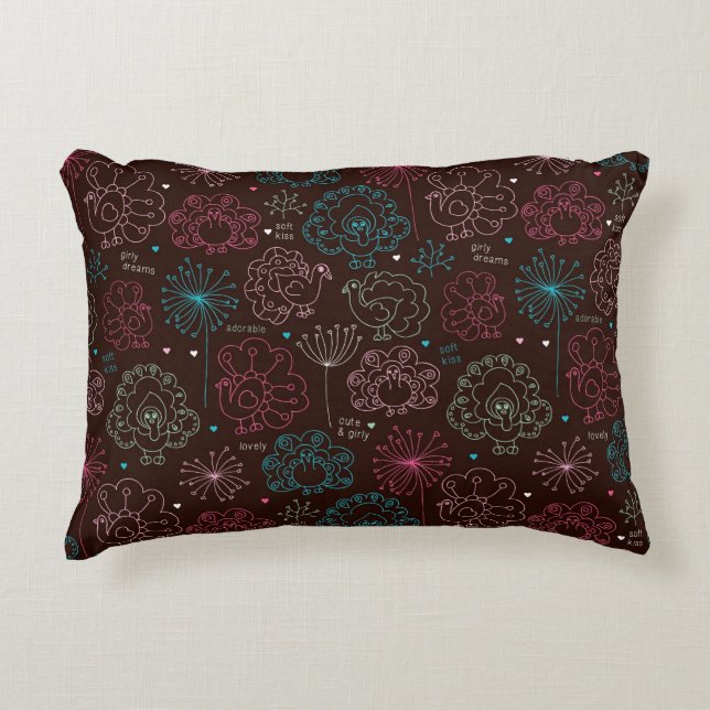 peacock flower india wallpaper vintage accent pillow (Front)