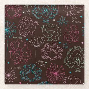 peacock flower india wallpaper vintage glass coaster