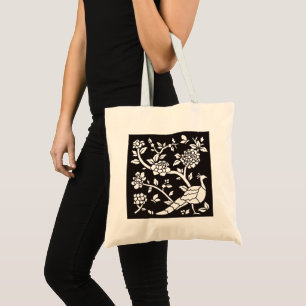 Peacock flowers composition stencil Design Tote Bag